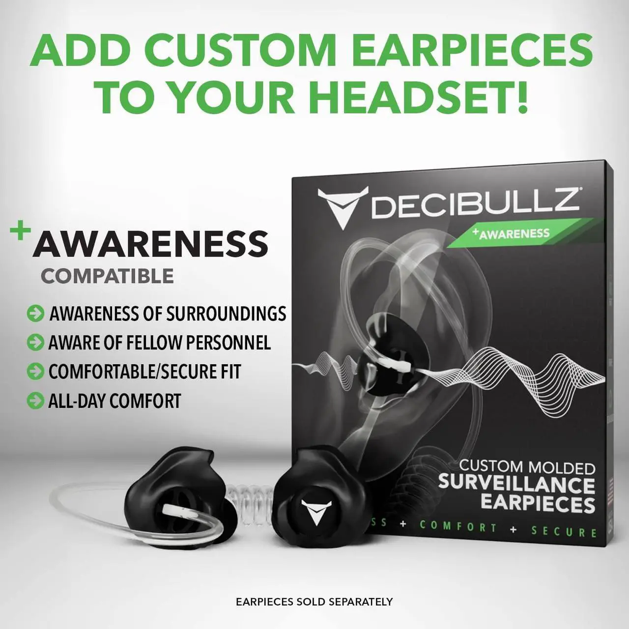 Alt view image 5 of 7 - Decibullz 3.5mm Radio Headset Receiver, Listen only Acoustic Coil Tube Radio Headset kit for Two Way radios, transceivers & Radio Speaker mic Jacks