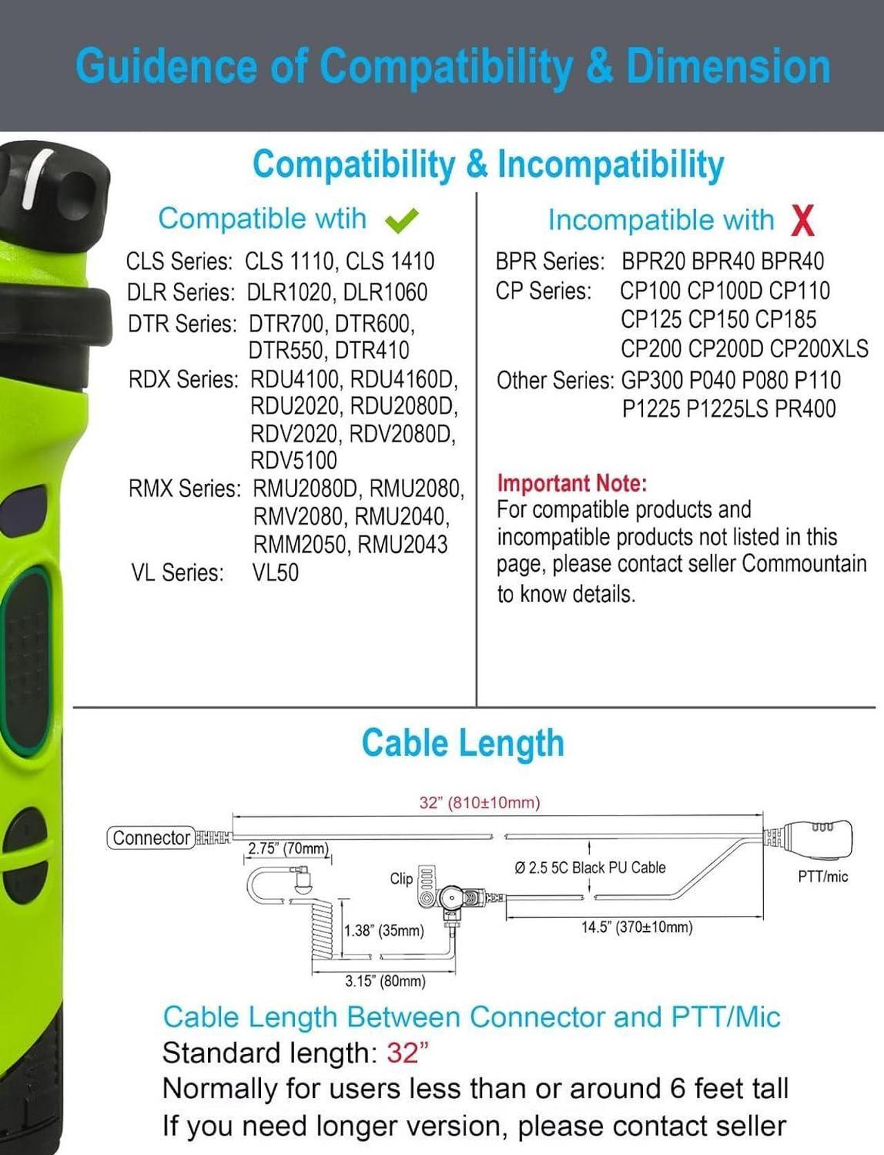 Alt view image 7 of 7 - commountain CLS1410 CLS1110 Earpiece with Mic for Motorola Radios DTR550 DTR600 DTR700 RDU4100 RDU4160D RMU2040 RMU2080D RMU2080 RMV2080 DLR1020 DLR1060 VL50, CLS 1410 CLS 1110 Acoustic Tube Headset