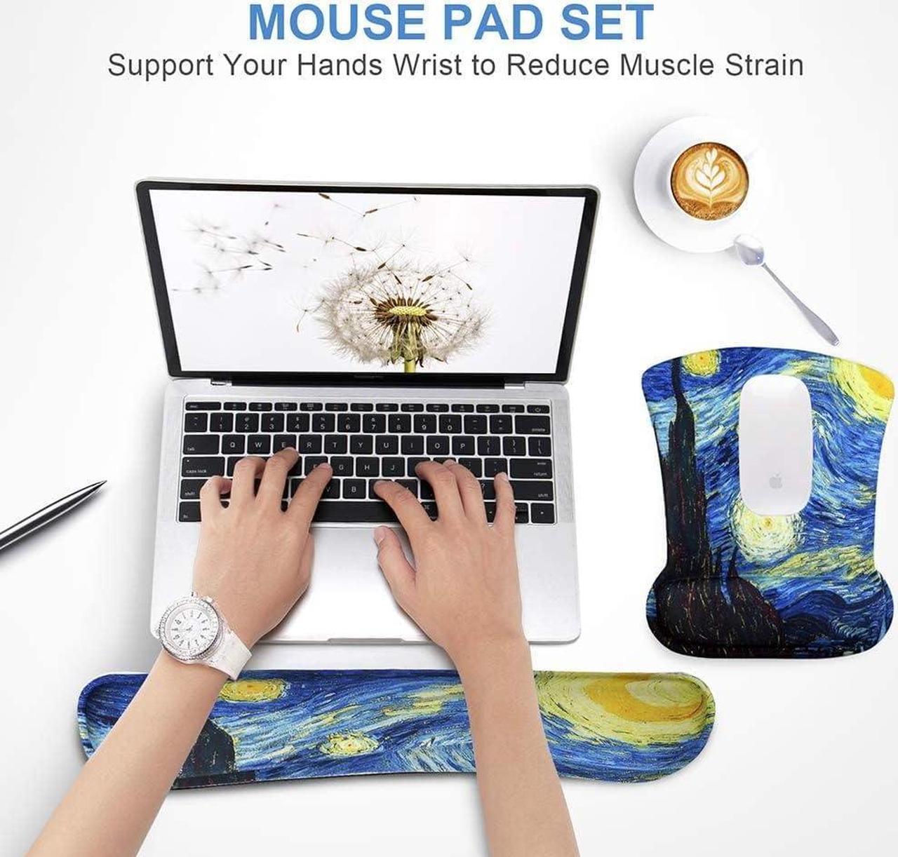 Alt view image 2 of 7 - Mouse Pad with Wrist Support and Keyboard Wrist Rest Pad Set,Ergonomic Mouse Pads for Computers Laptop,Non-Slip Comfortable Mousepad w/Raised Memory Foam for Easy Typing & Pain Relief (Starry Night)