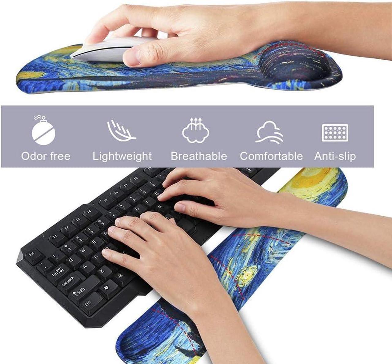 Alt view image 3 of 7 - Mouse Pad with Wrist Support and Keyboard Wrist Rest Pad Set,Ergonomic Mouse Pads for Computers Laptop,Non-Slip Comfortable Mousepad w/Raised Memory Foam for Easy Typing & Pain Relief (Starry Night)