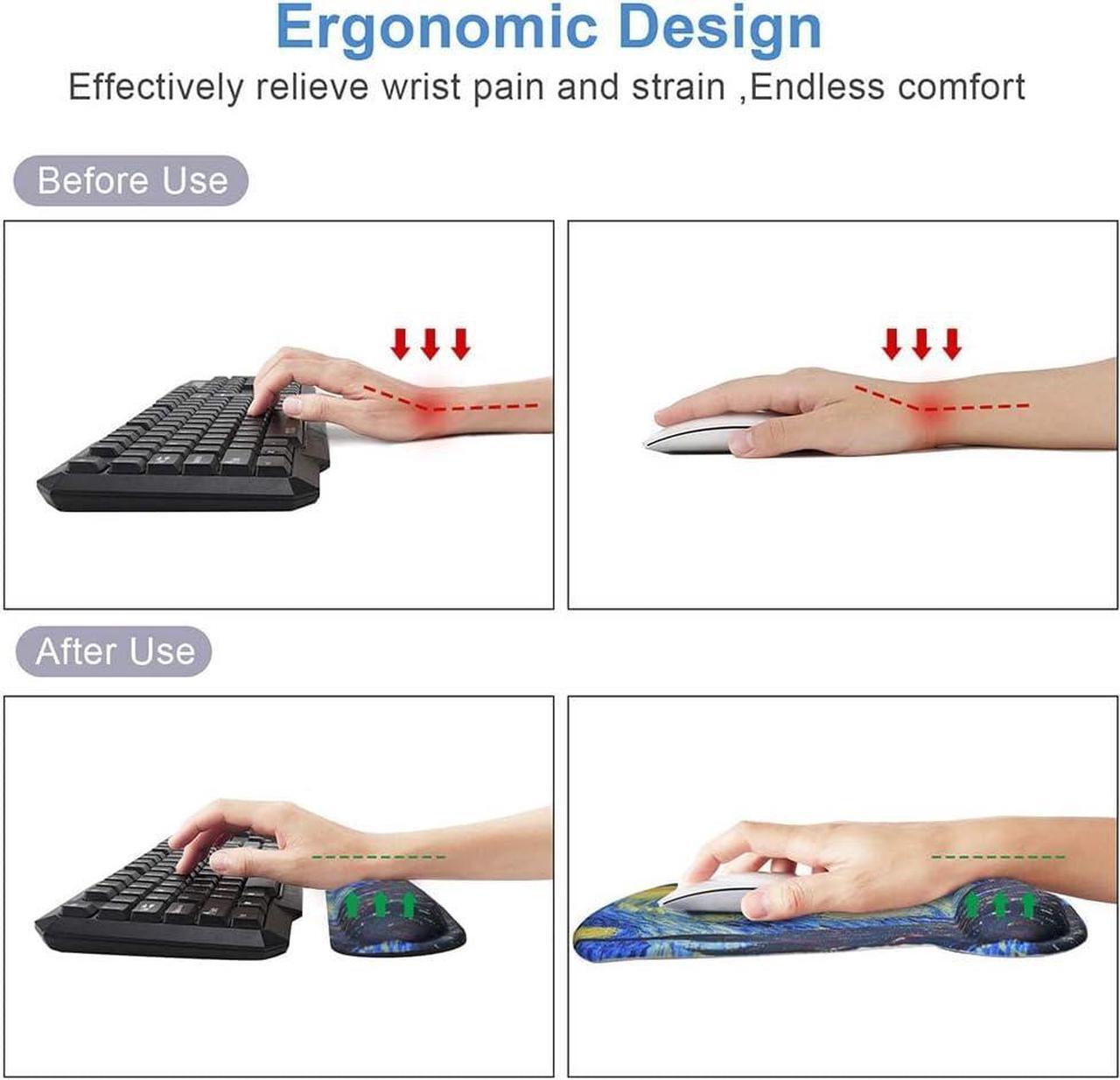 Alt view image 6 of 7 - Mouse Pad with Wrist Support and Keyboard Wrist Rest Pad Set,Ergonomic Mouse Pads for Computers Laptop,Non-Slip Comfortable Mousepad w/Raised Memory Foam for Easy Typing & Pain Relief (Starry Night)