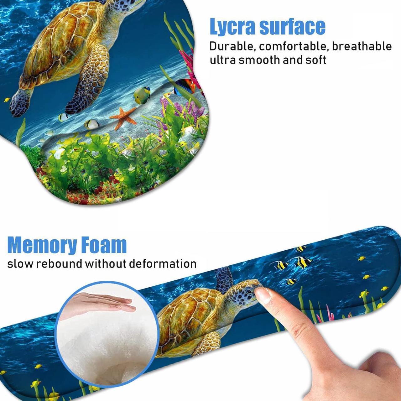 Alt view image 5 of 7 - BXIKEOPIU Keyboard Wrist Rest + Mouse Pad Wrist Support Set with Coasters, Non-Slip PU Base Ergonomic Mousepad for Home Office Working Studying Easy Typing & Pain Relief, Sea Turtle