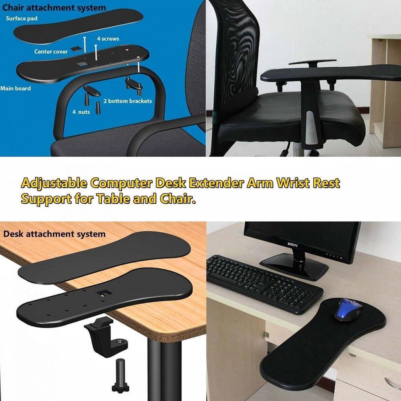 Alt view image 3 of 3 - Ergonomic Arm Rest Mouse Pads Dual Purpose for Desk and Chairs, Adjustable Armrest Wrist Support Attachment, Gaming Covers for Elbows and Forearms Pressure Relief Office Computer Desk Extender
