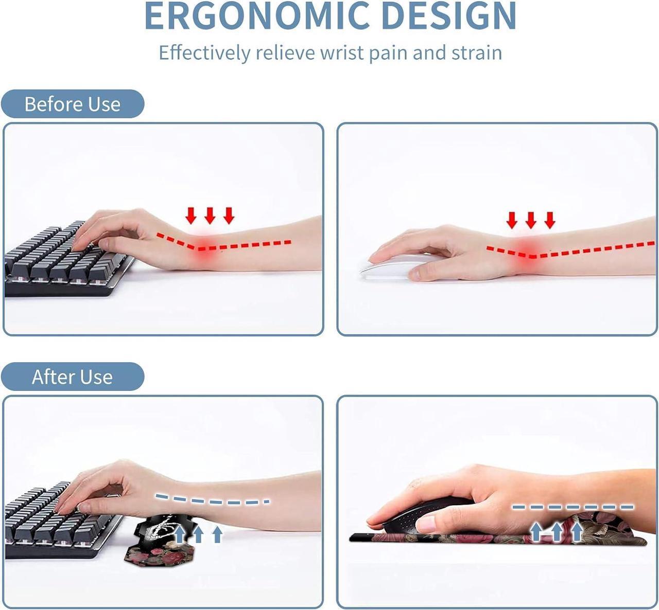 Alt view image 5 of 7 - Keyboard Wrist Rest & Ergonomic Mouse Wrist Rest Pad Set, Octagon Mouse Pad Made of Memory Foam with Non Slip Rubber Base Easy Typing Relieve Wrist Pain for Computer Office - Rose Skull Skeleton