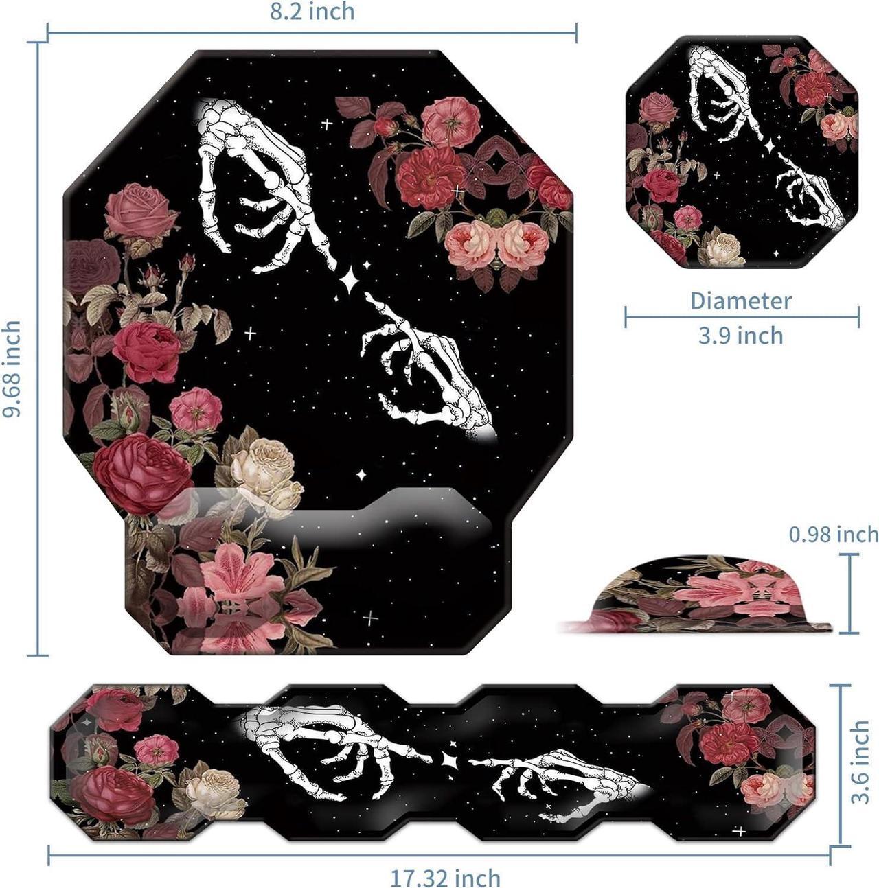Alt view image 3 of 7 - Keyboard Wrist Rest & Ergonomic Mouse Wrist Rest Pad Set, Octagon Mouse Pad Made of Memory Foam with Non Slip Rubber Base Easy Typing Relieve Wrist Pain for Computer Office - Rose Skull Skeleton