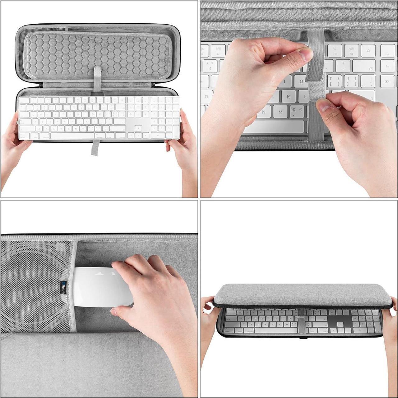 Alt view image 3 of 7 - Geekria Hard Carrying Case Compatible with APPL Magic Keyboard Numeric Keypad + APPL Magic Mouse (Light Grey)