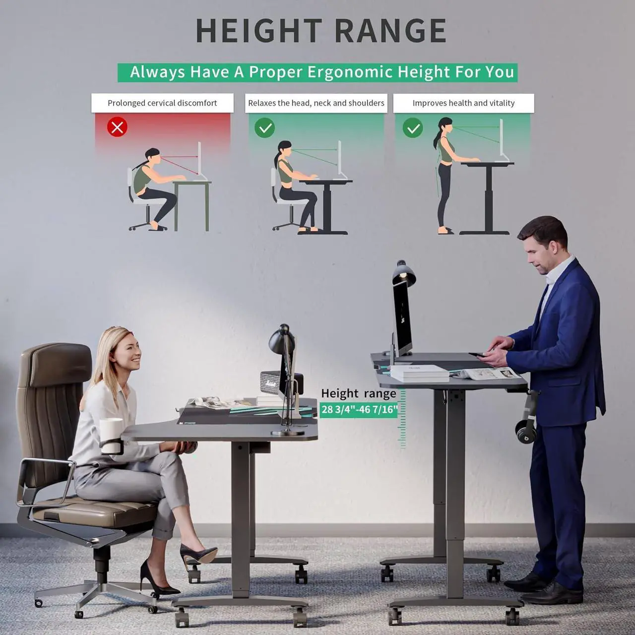 Alt view image 3 of 7 - JWX Standing Adjustable Desk, 63 inches L Shaped Electric Standing Gaming Desk with Locking Wheels, Cup Holder, Headphone Hook, Cable Manager, Mouse pad, Carbon Fiber Textured Pane