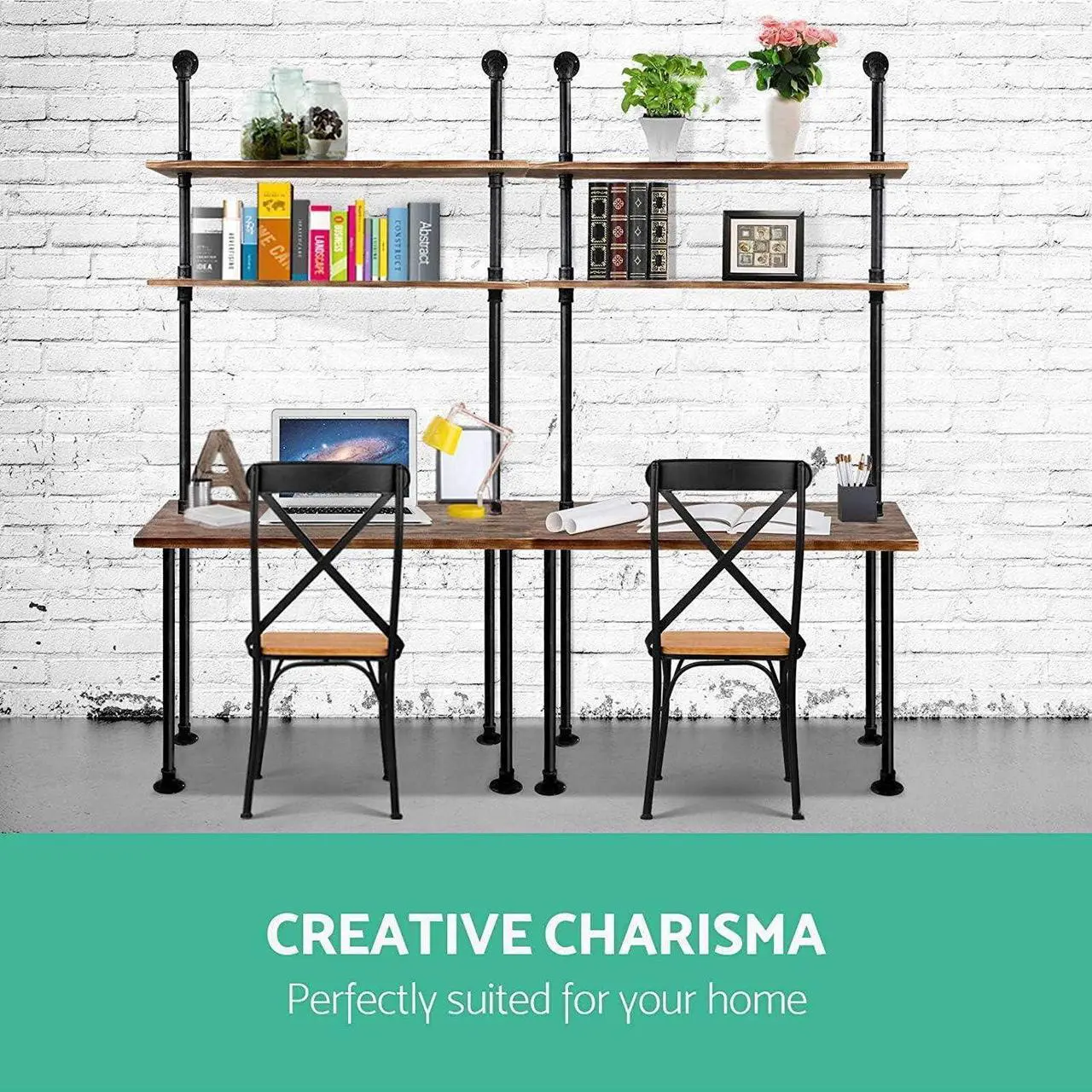 Alt view image 5 of 7 - Diwhy Computer Desk with Storage Shelves,Home Office Writing Desk,Bookshelf Laptop Desk, Industrial Style Office Decor,Studying Writing Table Workstation,Stable Metal Framee,Easy Assembly(40" L)