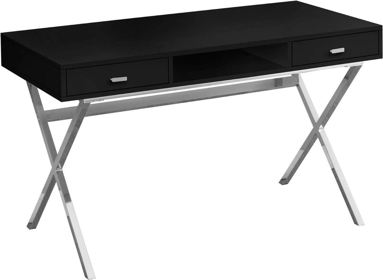 Alt view image 3 of 4 - Monarch Specialties Laptop Table with Drawers and Open Shelf Computer, Writing Desk, Metal Sturdy, 48" L, Black/Chrome Legs
