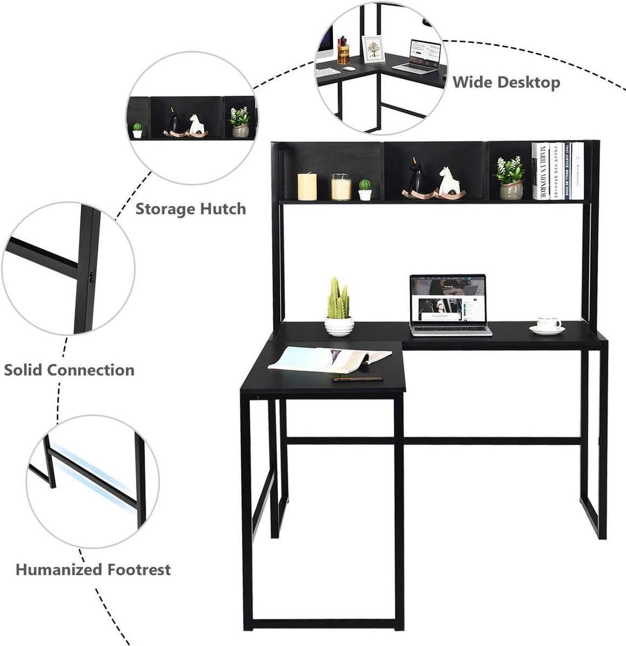 Alt view image 7 of 7 - Tangkula Reversible L-Shaped Desk with Hutch, Space Saving Corner Computer Desk with Storage Shelves, Home Office Study Writing Desk Computer Workstation with Storage Bookshelf, Gaming Desk