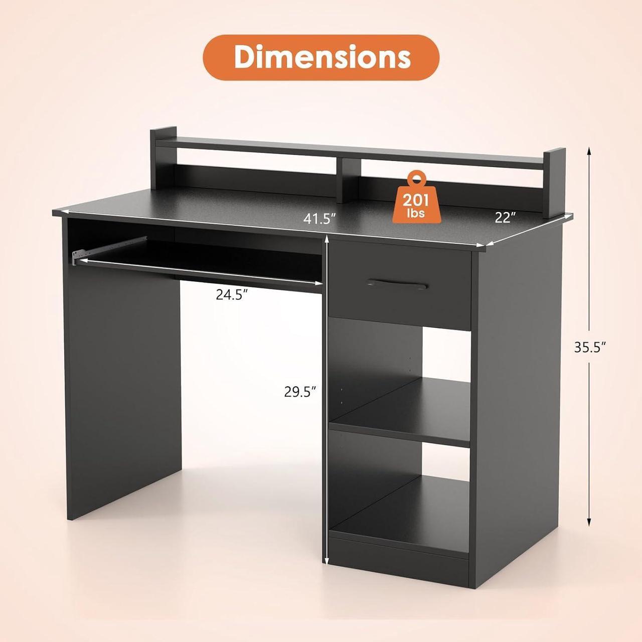 Alt view image 3 of 7 - IFANNY Computer Desk, Office Desk with Drawers, Hutch, Keyboard Tray & Adjustable Shelf, Small Desk with Storage, Modern Home Office Desks, Black Desk for Bedroom, Living Room, Study (Black)