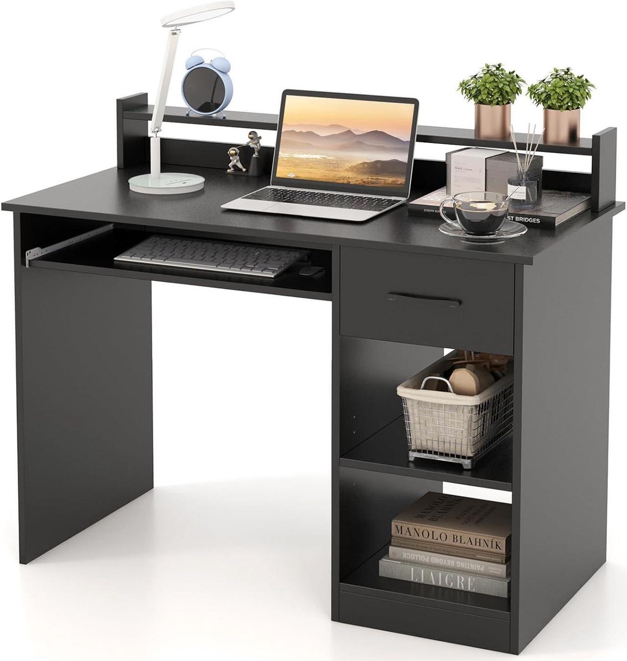 Main image of IFANNY Computer Desk, Office Desk with Drawers, Hutch, Keyboard Tray & Adjustable Shelf, Small Desk with Storage, Modern Home Office Desks, Black Desk for Bedroom, Living Room, Study (Black)