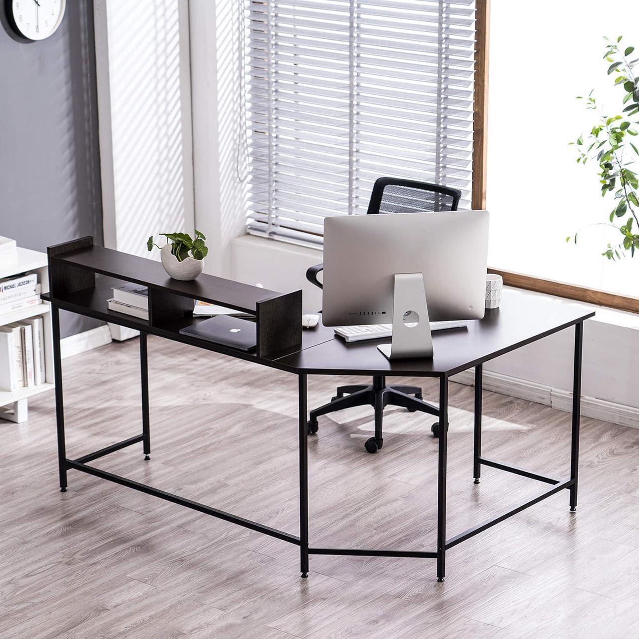 Alt view image 2 of 7 - ivinta Modern L-Shaped Computer Office Desk, Gaming Corner Desk with Monitor Stand, Home Office Study Writing Table Workstation for Small Spaces