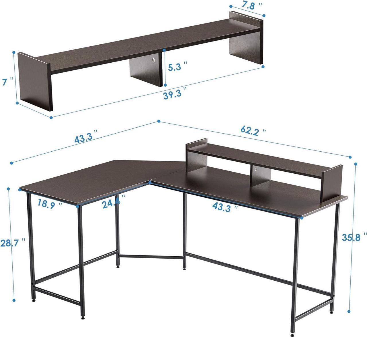 Alt view image 3 of 7 - ivinta Modern L-Shaped Computer Office Desk, Gaming Corner Desk with Monitor Stand, Home Office Study Writing Table Workstation for Small Spaces