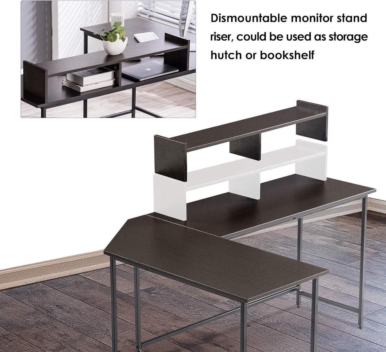Alt view image 5 of 7 - ivinta Modern L-Shaped Computer Office Desk, Gaming Corner Desk with Monitor Stand, Home Office Study Writing Table Workstation for Small Spaces