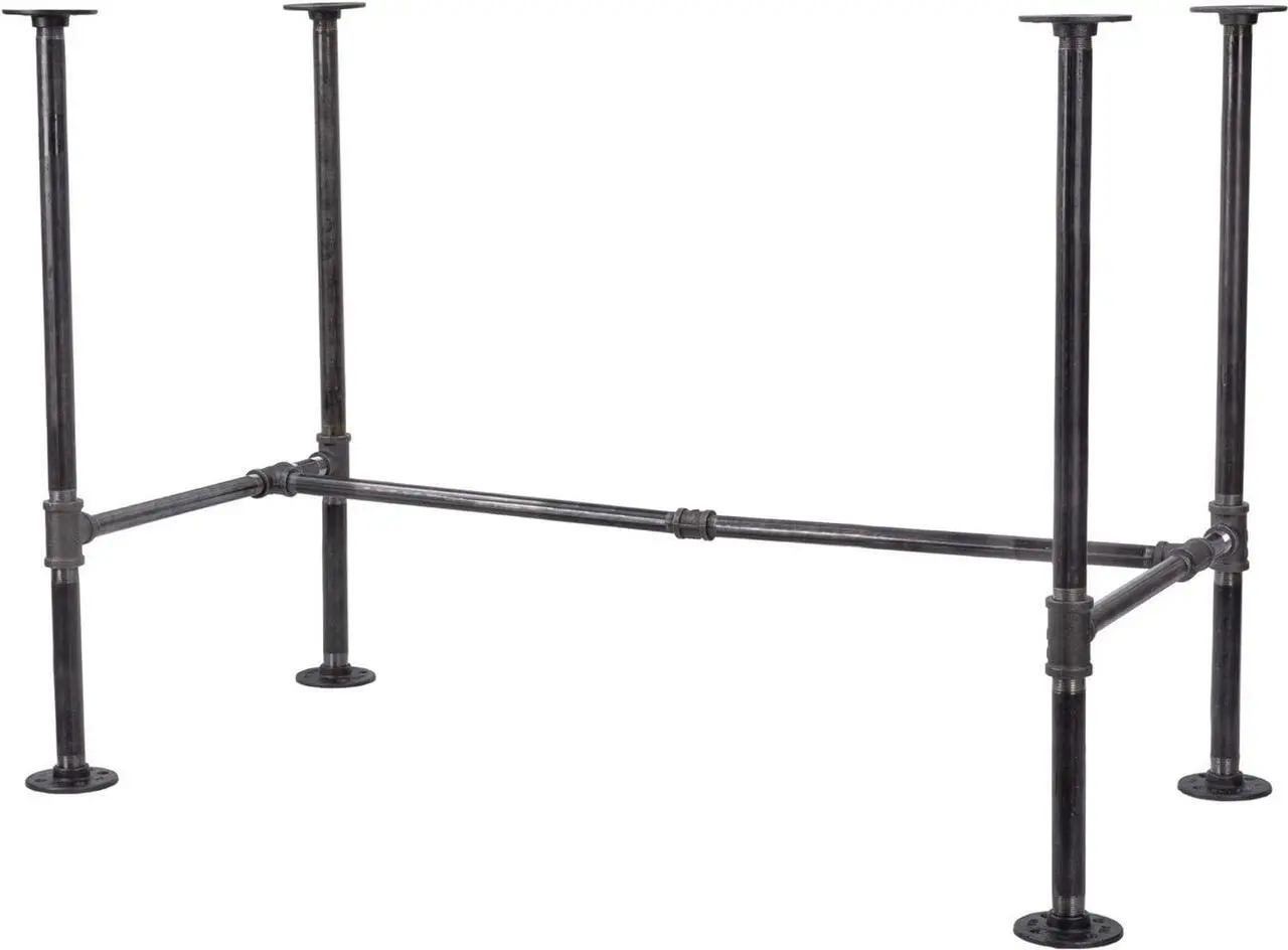 Main image of PIPE DECOR Industrial Pipe Desk Leg Set, Modern Home Office Table Writing or Computer Base Kit, Dark Grey Black Rough Pipes, Rustic Vintage Furniture Unfinished Steel Metal Pipe Legs, H-Desk Style