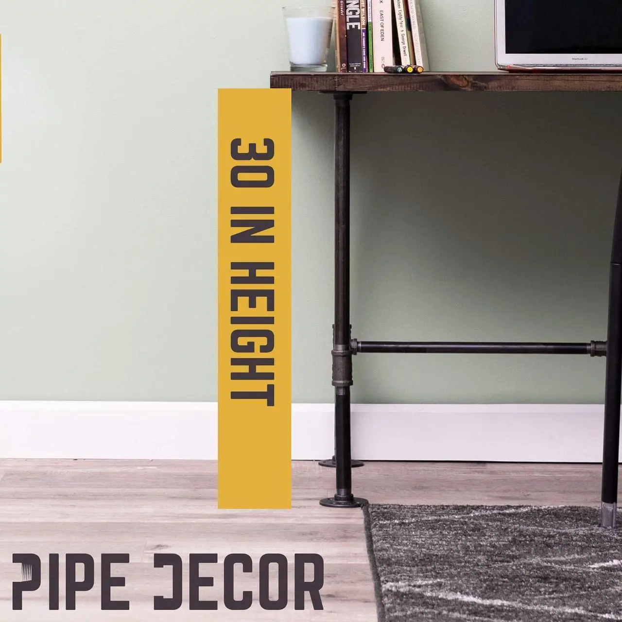 Alt view image 7 of 7 - PIPE DECOR Industrial Pipe Desk Leg Set, Modern Home Office Table Writing or Computer Base Kit, Dark Grey Black Rough Pipes, Rustic Vintage Furniture Unfinished Steel Metal Pipe Legs, H-Desk Style