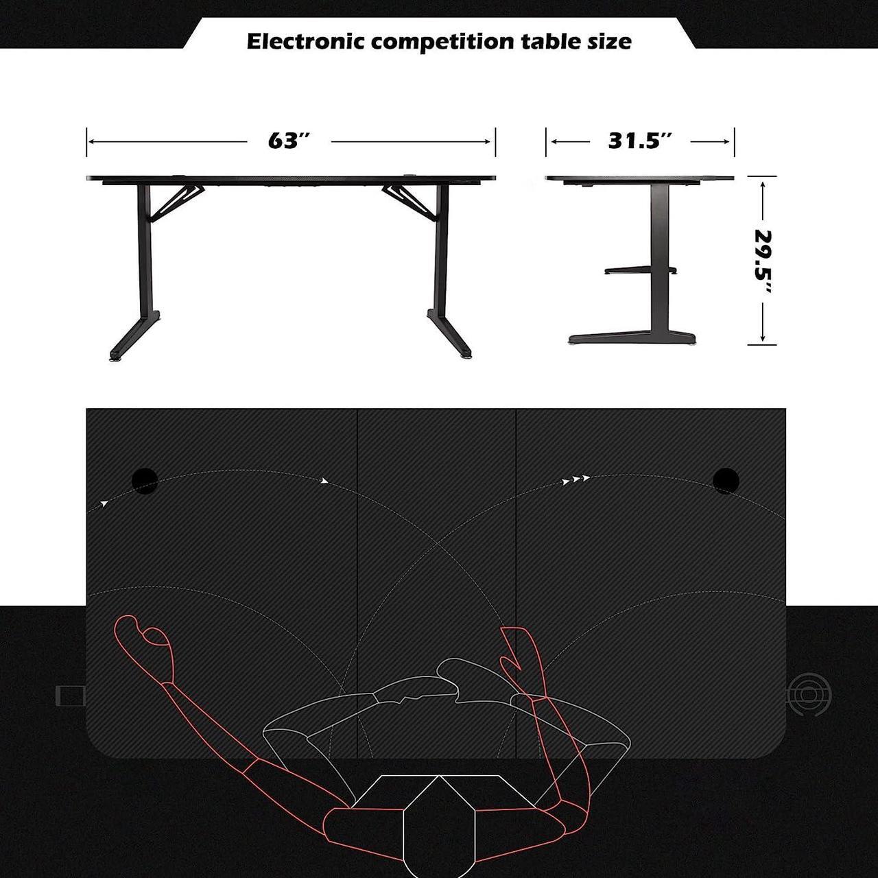 Alt view image 6 of 7 - TOPSKY Gaming Desk Large Surface 63x31.5 with Cup Holder, Headphone Hook and Cable Management (Black)