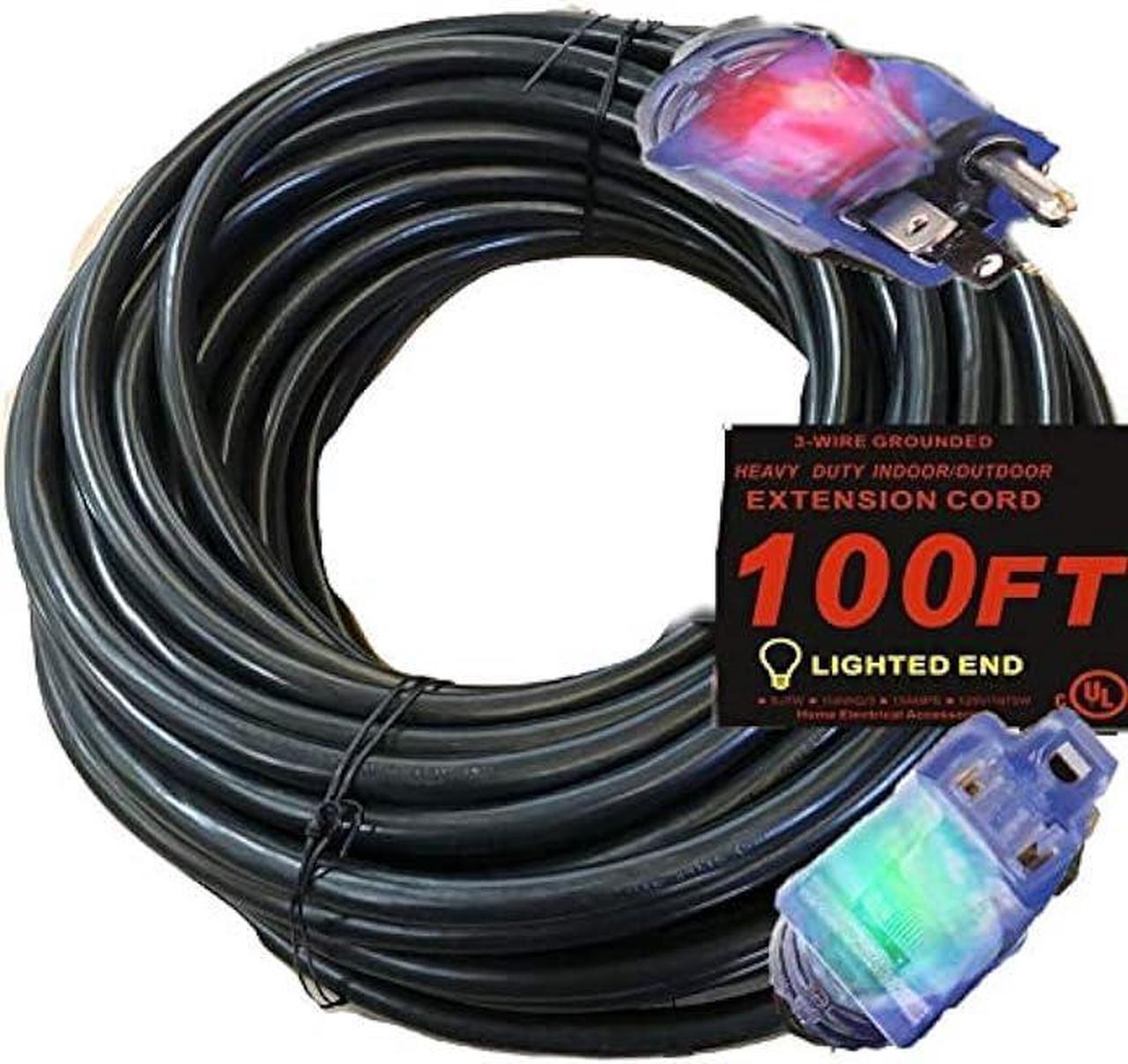 Alt view image 4 of 7 - Contractor Grade 100 ft 10 Gauge Power Extension Cord 10/3 Plug , Black 10 Gauge Extension Cord 10 3 100 Foot Extension Cord with Lighted Ends (100 ft 10 Gauge, Black)