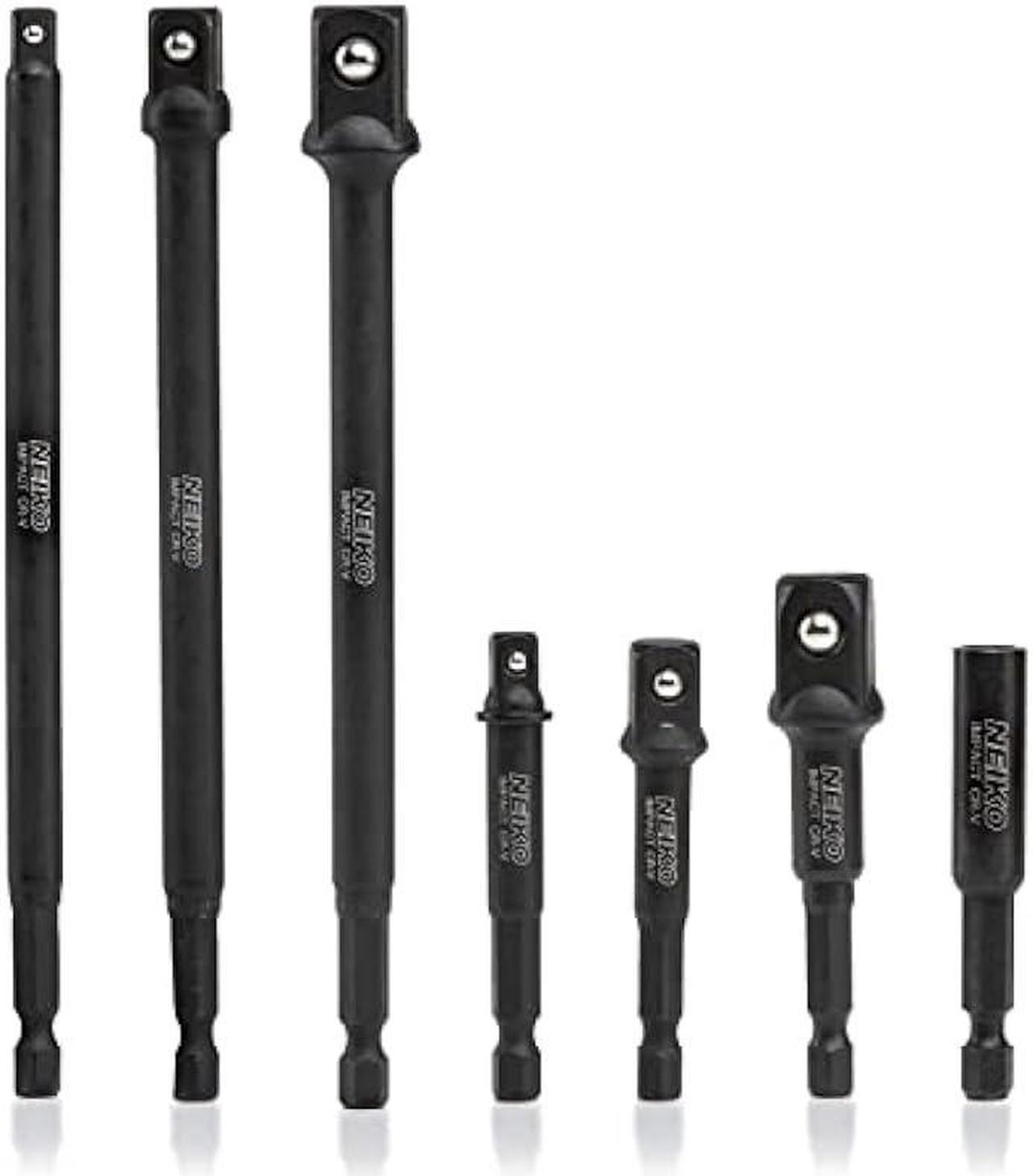 Main image of NEIKO 00254A Impact Socket Adapter and Magnetic Bit Holder, 7-Piece Set, 1/4 Hex Shank with 1/4, 3/8, 1/2-Inch Drive, Socket Adapter Extension Set 6 Long, Cr-V Steel, Power Drills & Impact Drivers