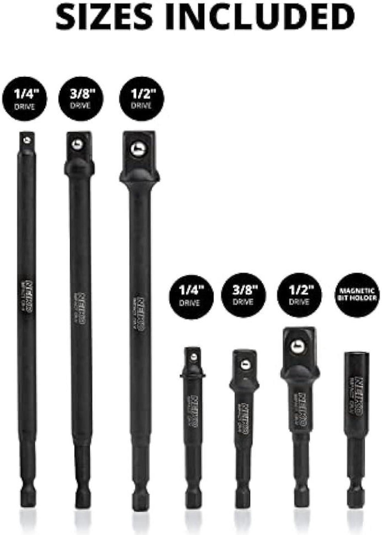 Alt view image 2 of 6 - NEIKO 00254A Impact Socket Adapter and Magnetic Bit Holder, 7-Piece Set, 1/4 Hex Shank with 1/4, 3/8, 1/2-Inch Drive, Socket Adapter Extension Set 6 Long, Cr-V Steel, Power Drills & Impact Drivers