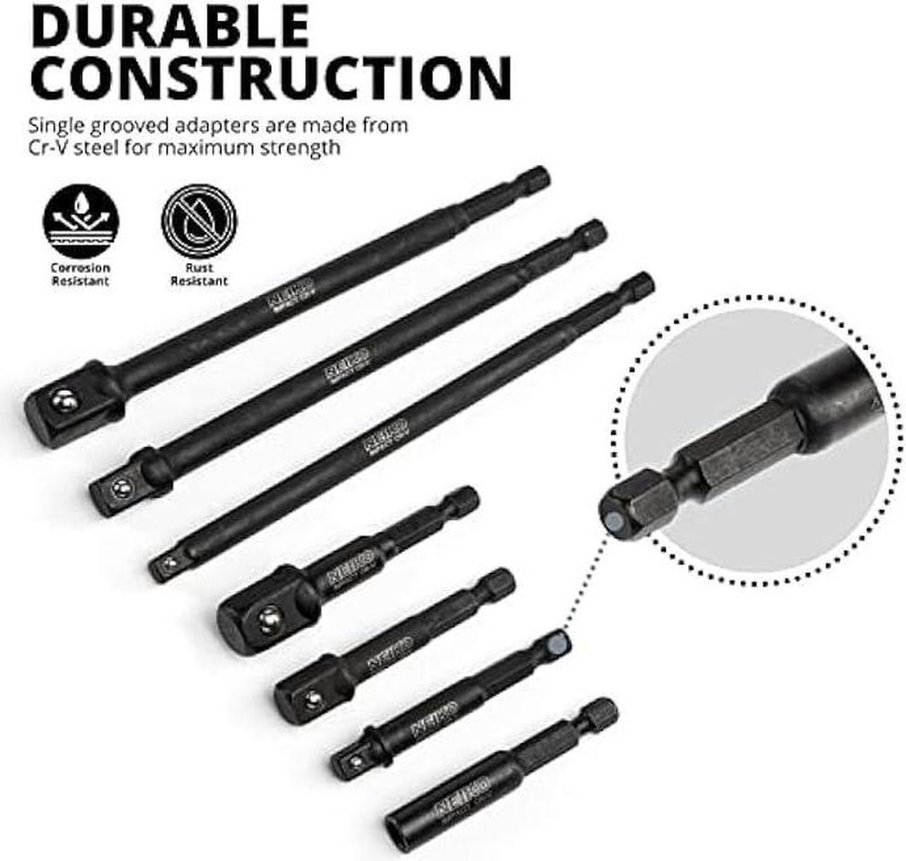 Alt view image 3 of 6 - NEIKO 00254A Impact Socket Adapter and Magnetic Bit Holder, 7-Piece Set, 1/4 Hex Shank with 1/4, 3/8, 1/2-Inch Drive, Socket Adapter Extension Set 6 Long, Cr-V Steel, Power Drills & Impact Drivers