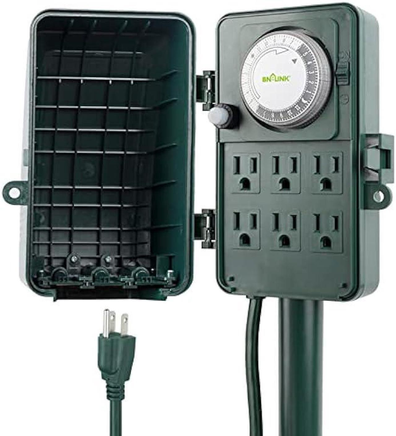 Main image of BN-LINK 24 Hour Mechanical Outdoor Multi Socket Timer, 6 Outlet Garden Power Stake with 6ft Cords, Outdoor Timers for Lights, ETL listed, 125V, 15A/1875W