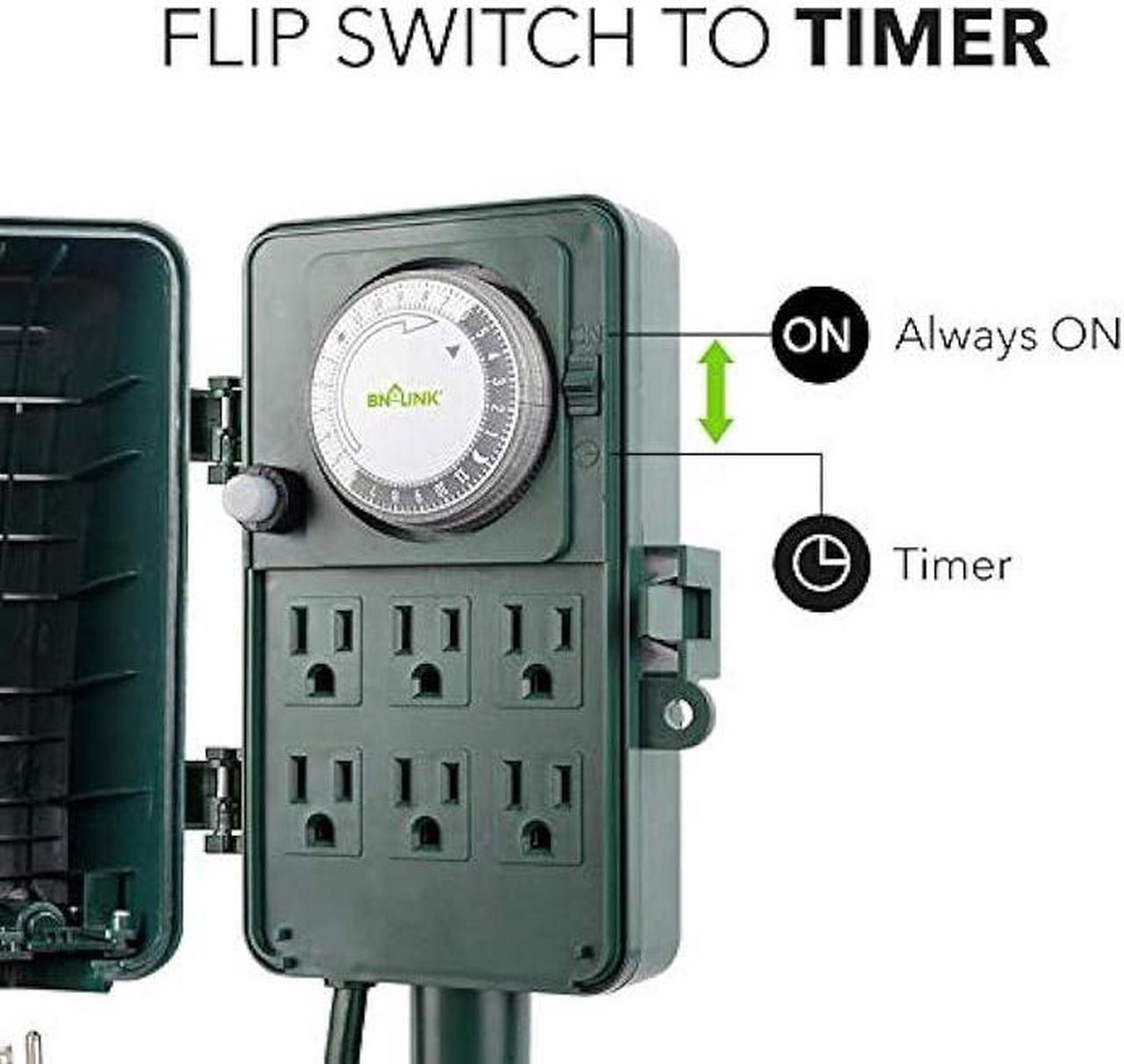 Alt view image 4 of 6 - BN-LINK 24 Hour Mechanical Outdoor Multi Socket Timer, 6 Outlet Garden Power Stake with 6ft Cords, Outdoor Timers for Lights, ETL listed, 125V, 15A/1875W