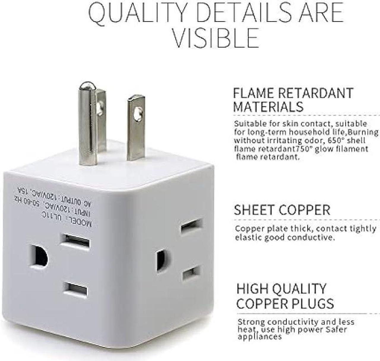 Alt view image 5 of 6 - Multi Plug Outlet Extender,Wonplug Right Angle Plug Adapter with 4 AC Side Outlets Adaptor Electrical Multiple Plug Extender Splitter Expander Compact Wall Charger for USA Home Office Cruise Travel