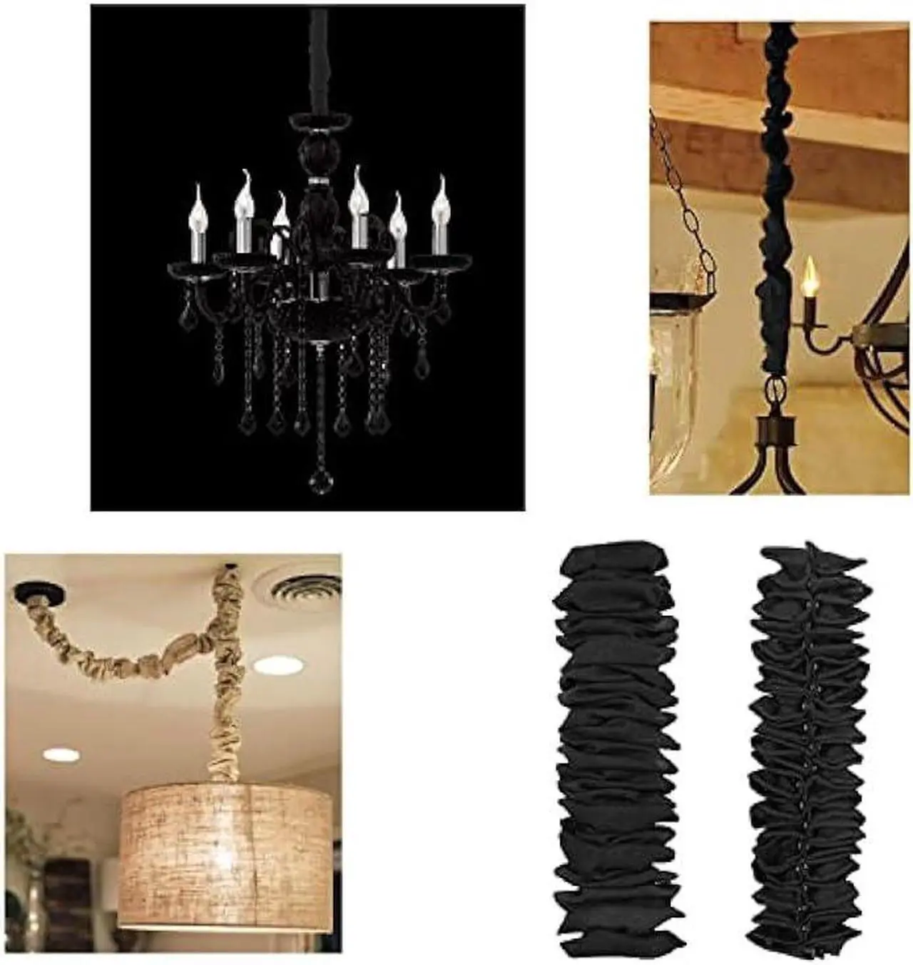 Alt view image 5 of 5 - ECUDIS 2 Packs Chandelier Chain Cover Cord Cover 6 Feet, Great for Lamps, Light Fixtures, and Desks, Cable Management, Black