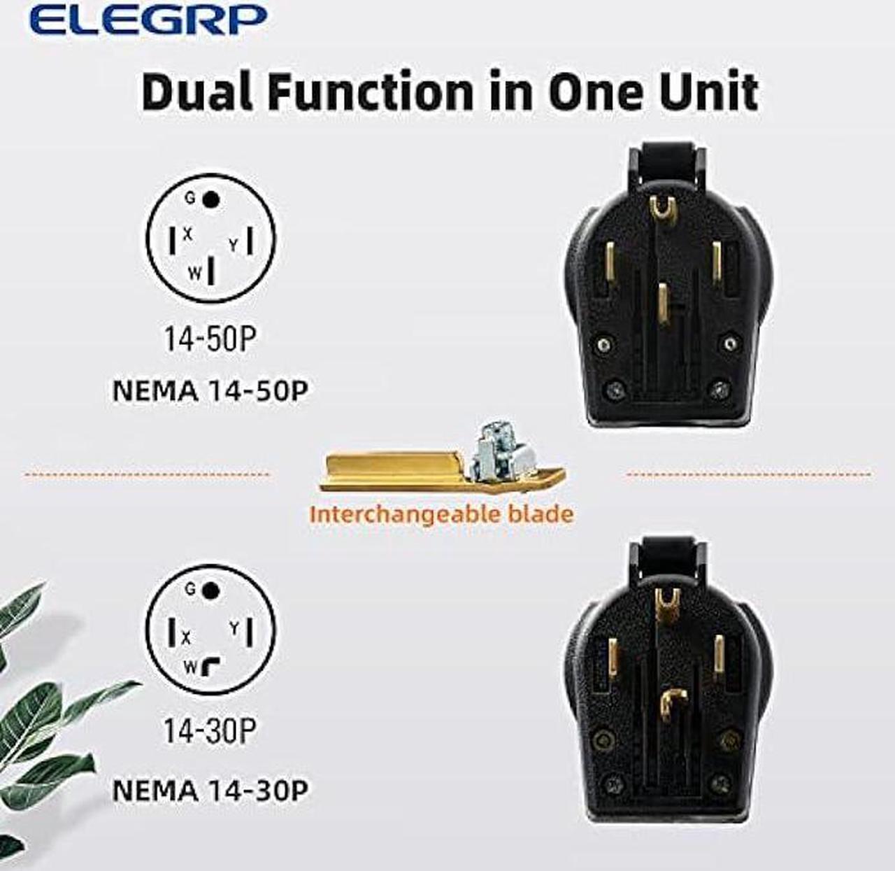 Alt view image 4 of 7 - ELEGRP NEMA 14-30P & NEMA 14-50P Plug, 4 Prong Dryer/Range Oven Stove Angle Plug, Straight Blade Heavy Duty, 30 Amp 50 Amp 125/250V, Industrial Grade, Grounding, 3 Pole 4 Wire, UL Listed