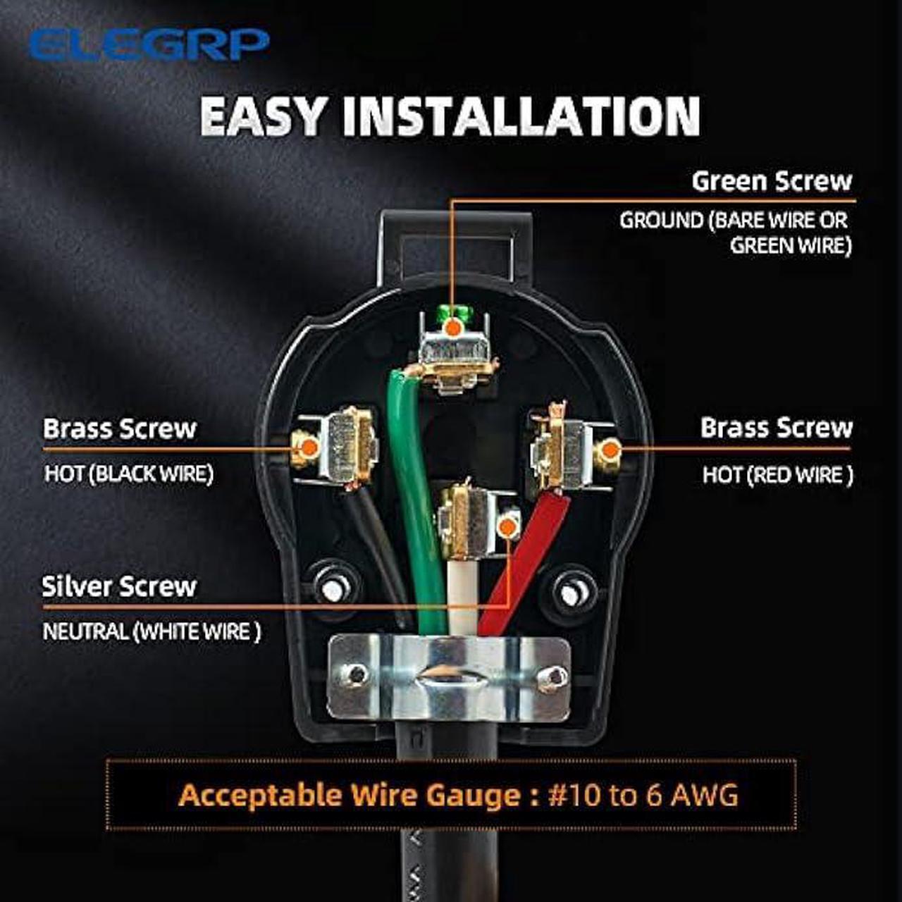 Alt view image 5 of 7 - ELEGRP NEMA 14-30P & NEMA 14-50P Plug, 4 Prong Dryer/Range Oven Stove Angle Plug, Straight Blade Heavy Duty, 30 Amp 50 Amp 125/250V, Industrial Grade, Grounding, 3 Pole 4 Wire, UL Listed