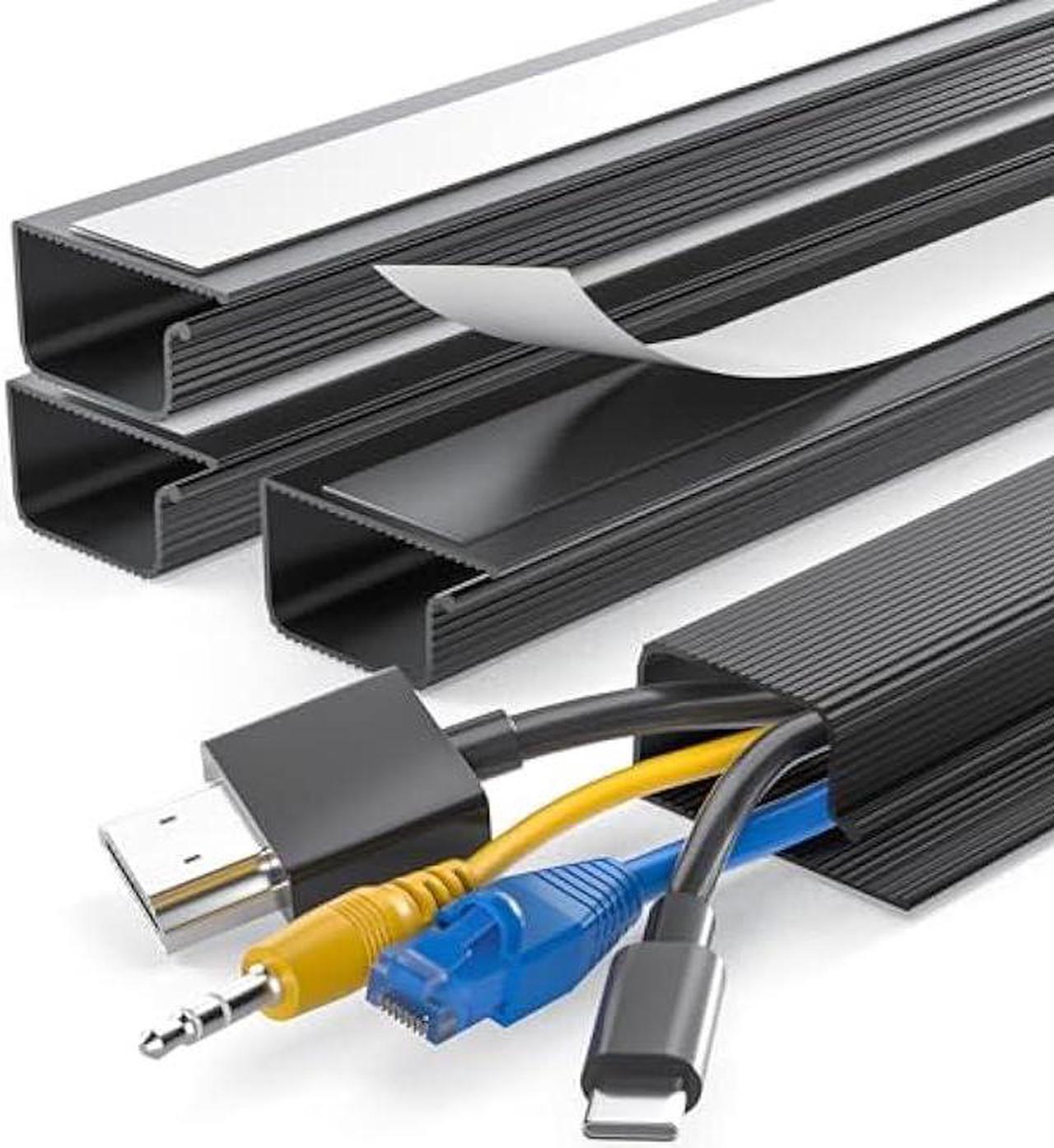 Main image of Delamu Cable Management Under Desk- 4 pack J Channel Cable Raceway, 62.8'' Cord Cover Hider- Self Adhesive Cord Cable Organizer for Desk Wire Management- Cable management tray, 4X15.7'', Black