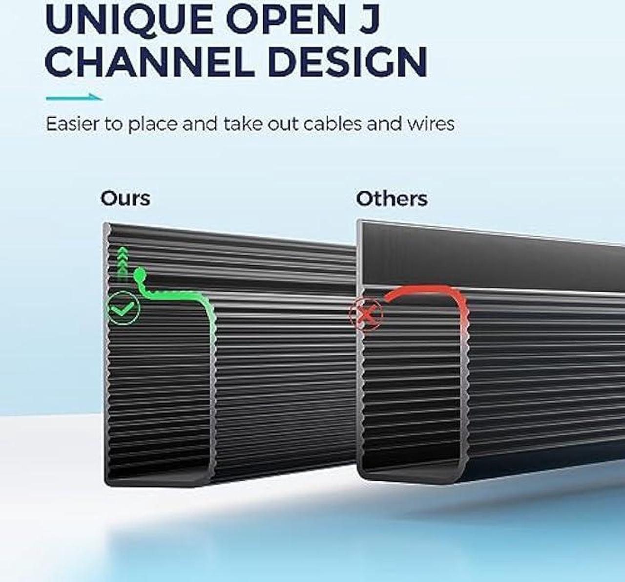 Alt view image 4 of 6 - Delamu Cable Management Under Desk- 4 pack J Channel Cable Raceway, 62.8'' Cord Cover Hider- Self Adhesive Cord Cable Organizer for Desk Wire Management- Cable management tray, 4X15.7'', Black