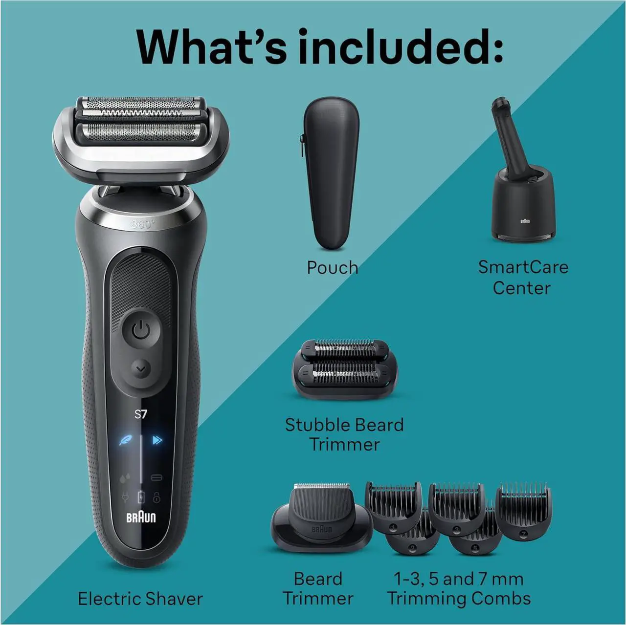 Alt view image 3 of 7 - Braun Electric Shaver for Men, Series 7 7185cc, Wet & Dry Shave, Turbo & Gentle Shaving Modes, Waterproof Foil Shaver, Space Grey