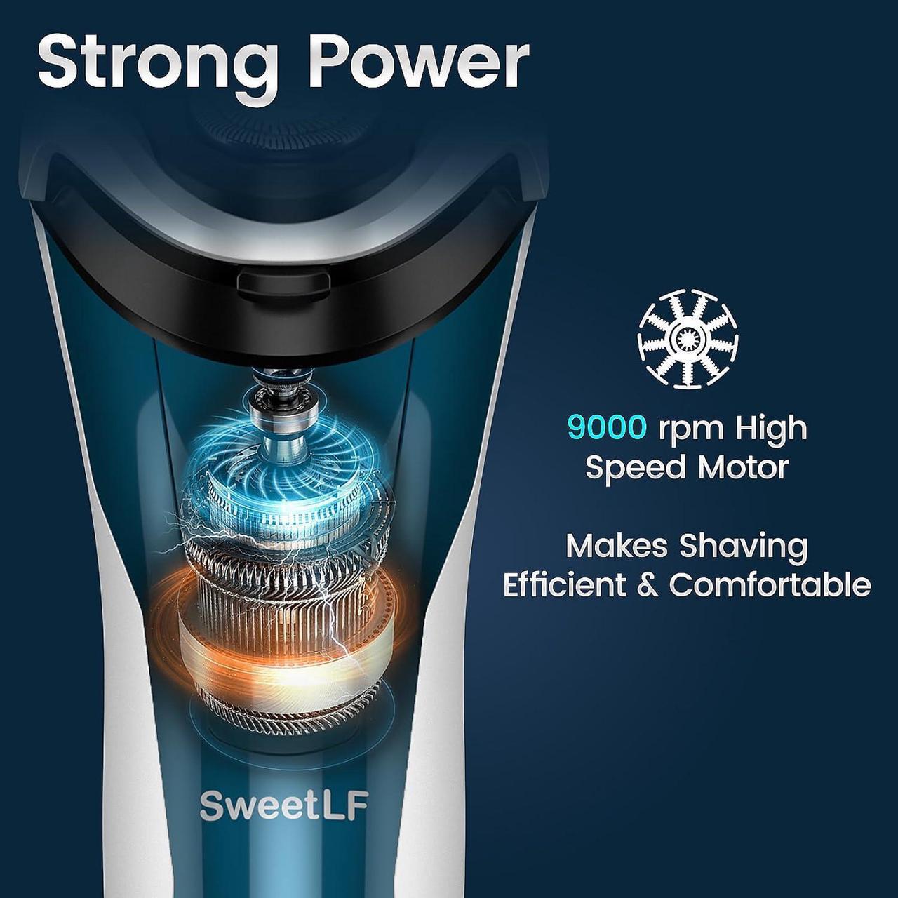 Alt view image 2 of 7 - Electric Razor for Men, SweetLF 100% Waterproof Electric Shaver, Type C Rechargeable, Wet & Dry Rotary Shavers for Men with Pop-up Trimmer, Corded and Cordless, Navy Blue