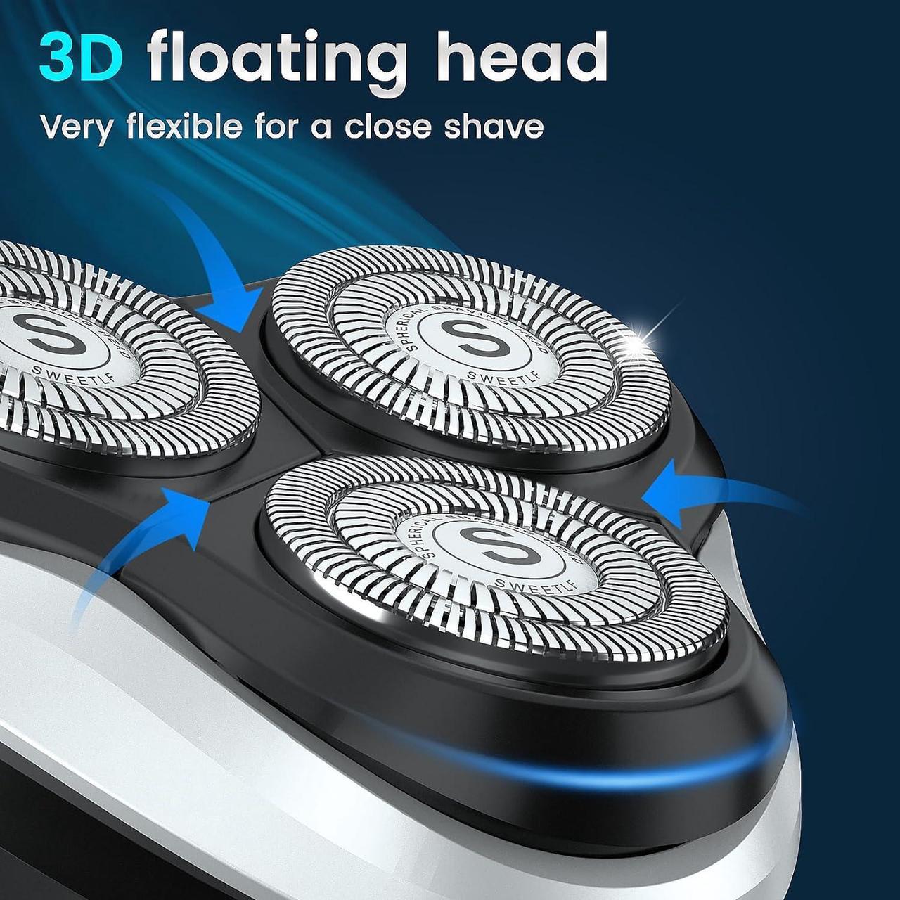 Alt view image 3 of 7 - Electric Razor for Men, SweetLF 100% Waterproof Electric Shaver, Type C Rechargeable, Wet & Dry Rotary Shavers for Men with Pop-up Trimmer, Corded and Cordless, Navy Blue
