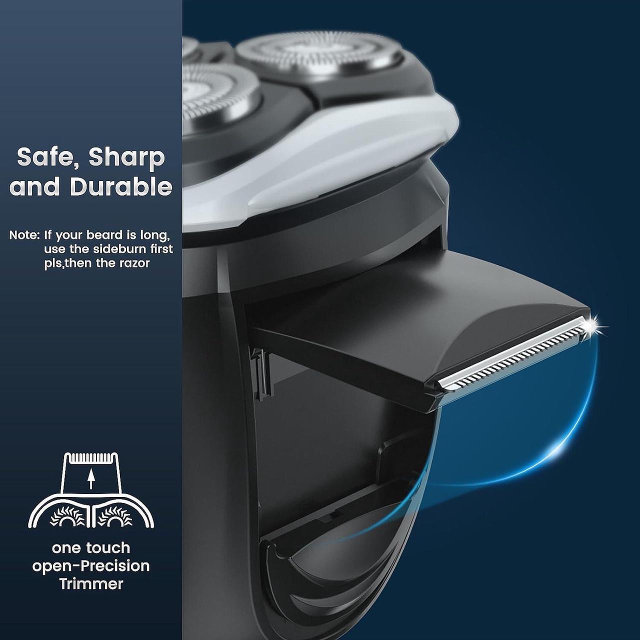 Alt view image 7 of 7 - Electric Razor for Men, SweetLF 100% Waterproof Electric Shaver, Type C Rechargeable, Wet & Dry Rotary Shavers for Men with Pop-up Trimmer, Corded and Cordless, Navy Blue
