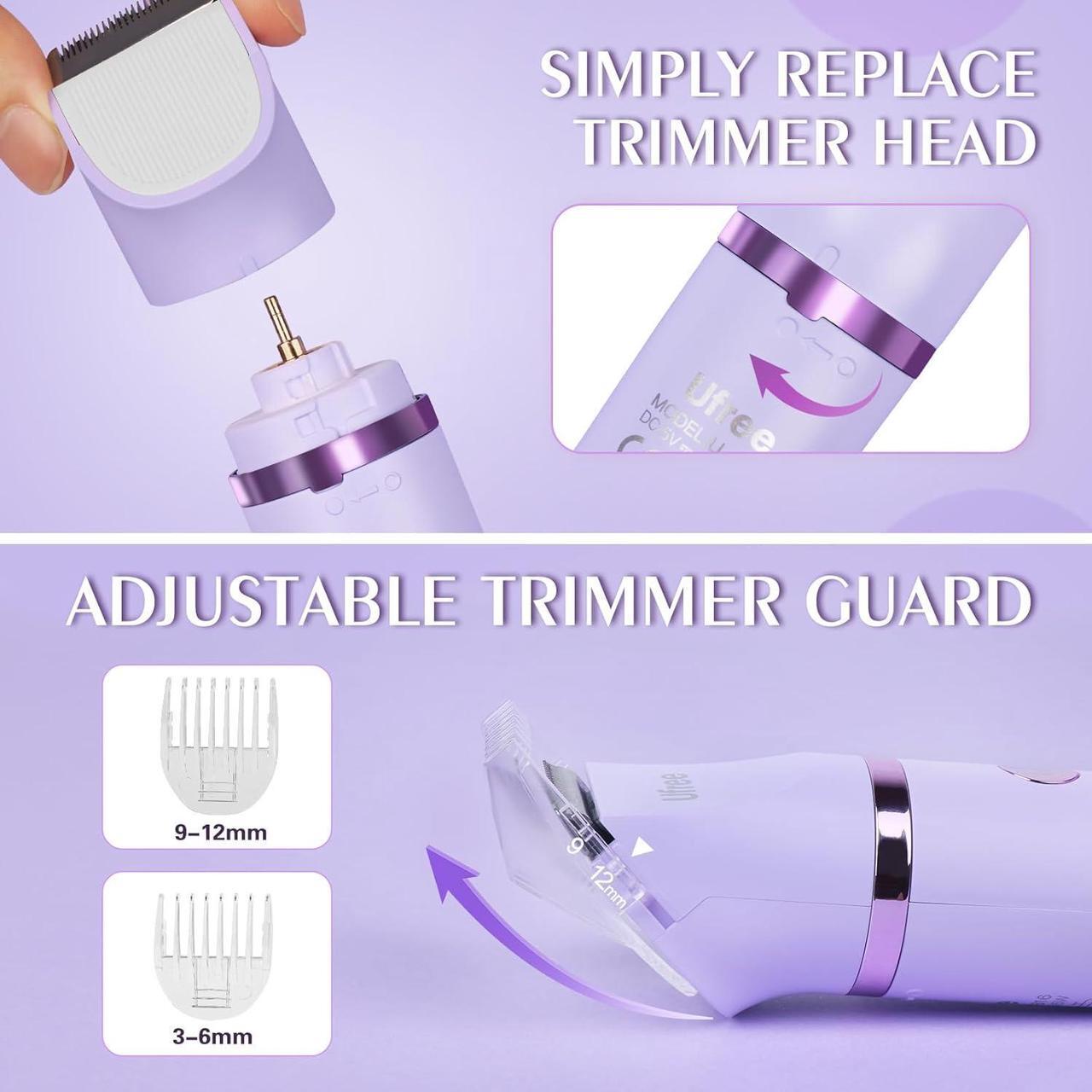 Alt view image 6 of 7 - Ufree Bikini Trimmer for Women, Electric Razors for Women, Rechargeable Pubic Hair Trimmer Women, Womens Electric Shaver for Legs Body Hair, Bikini Shaver IPX7 Waterproof, Purple