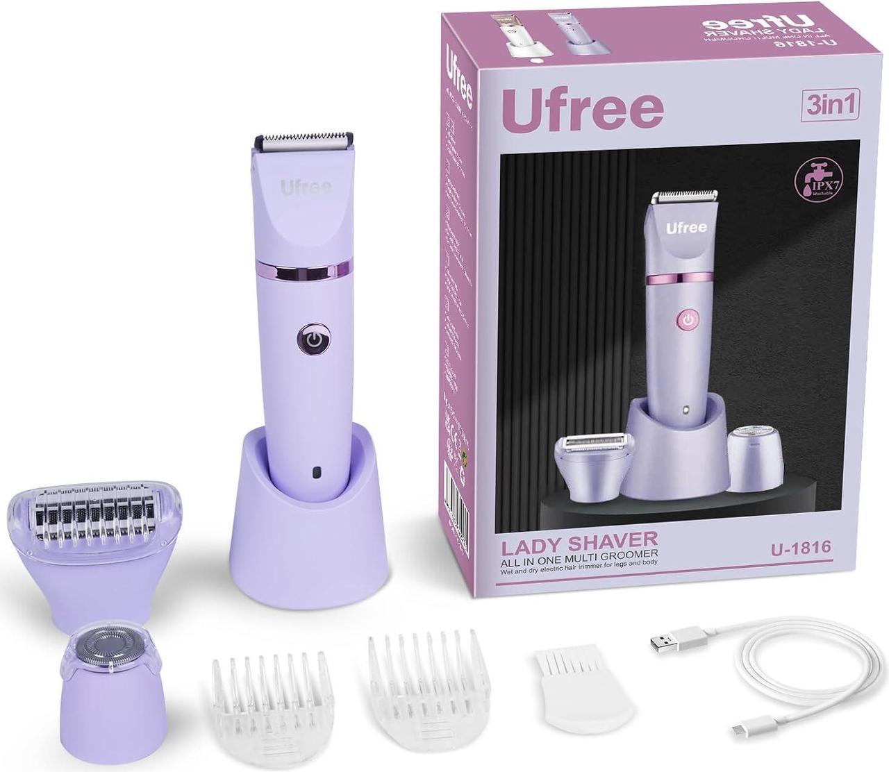 Alt view image 7 of 7 - Ufree Bikini Trimmer for Women, Electric Razors for Women, Rechargeable Pubic Hair Trimmer Women, Womens Electric Shaver for Legs Body Hair, Bikini Shaver IPX7 Waterproof, Purple