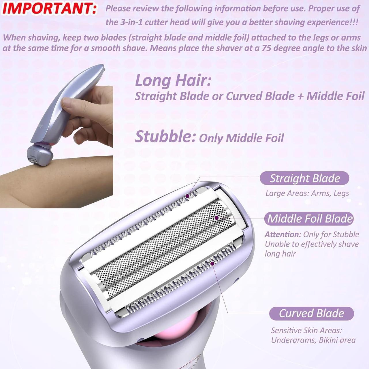 Alt view image 2 of 7 - Electric Shaver for Women Legs, Lady Razors Hair Removal Waterproof Wet or Dry for Underarm Arm Bikini Private Area Pubic Hair, Portable Painless Ladies Body Hair Trimmer Remover (Purple