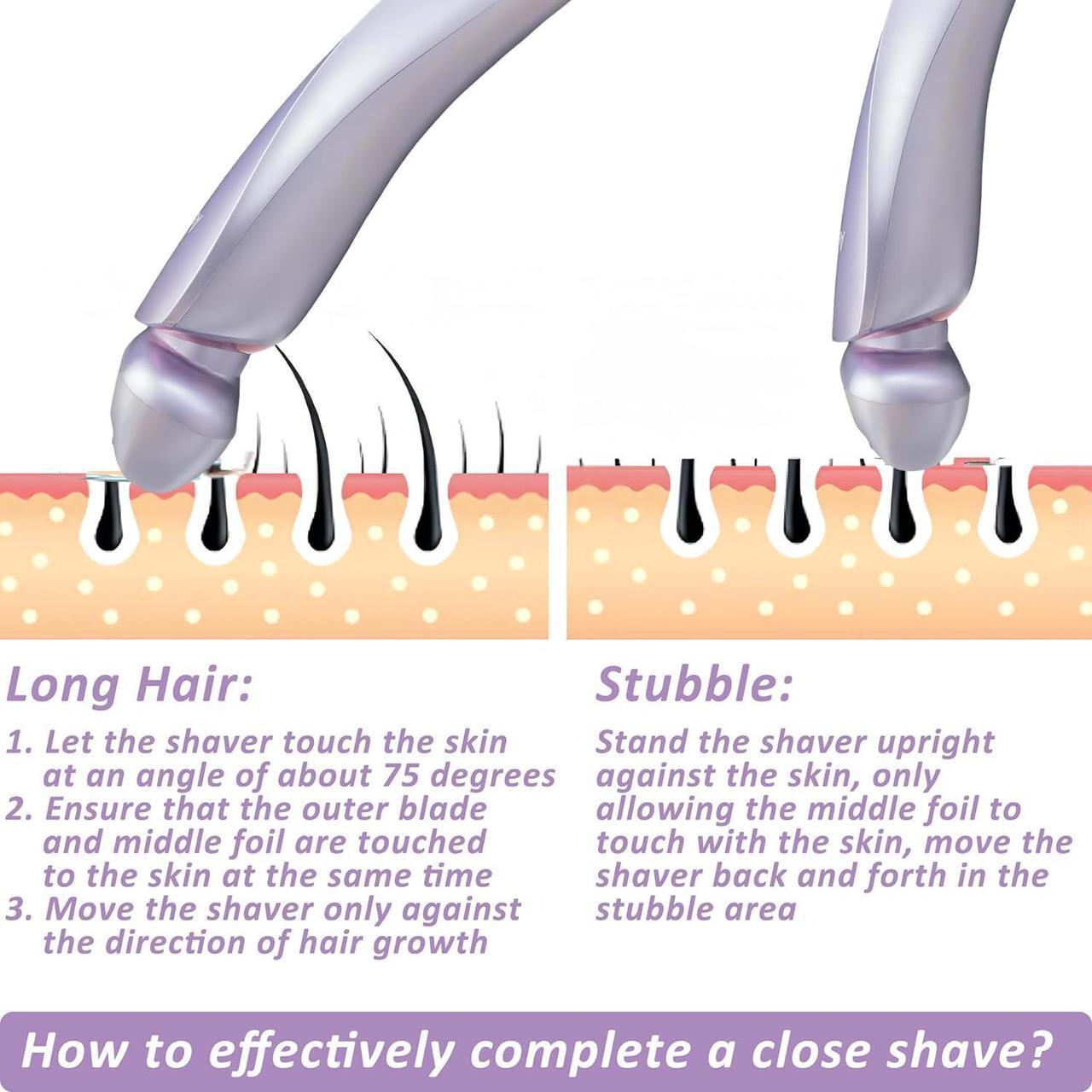 Alt view image 3 of 7 - Electric Shaver for Women Legs, Lady Razors Hair Removal Waterproof Wet or Dry for Underarm Arm Bikini Private Area Pubic Hair, Portable Painless Ladies Body Hair Trimmer Remover (Purple