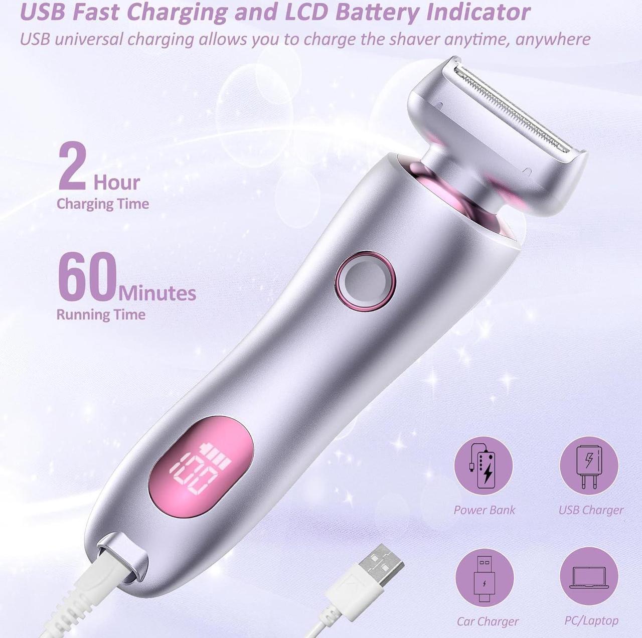 Alt view image 6 of 7 - Electric Shaver for Women Legs, Lady Razors Hair Removal Waterproof Wet or Dry for Underarm Arm Bikini Private Area Pubic Hair, Portable Painless Ladies Body Hair Trimmer Remover (Purple