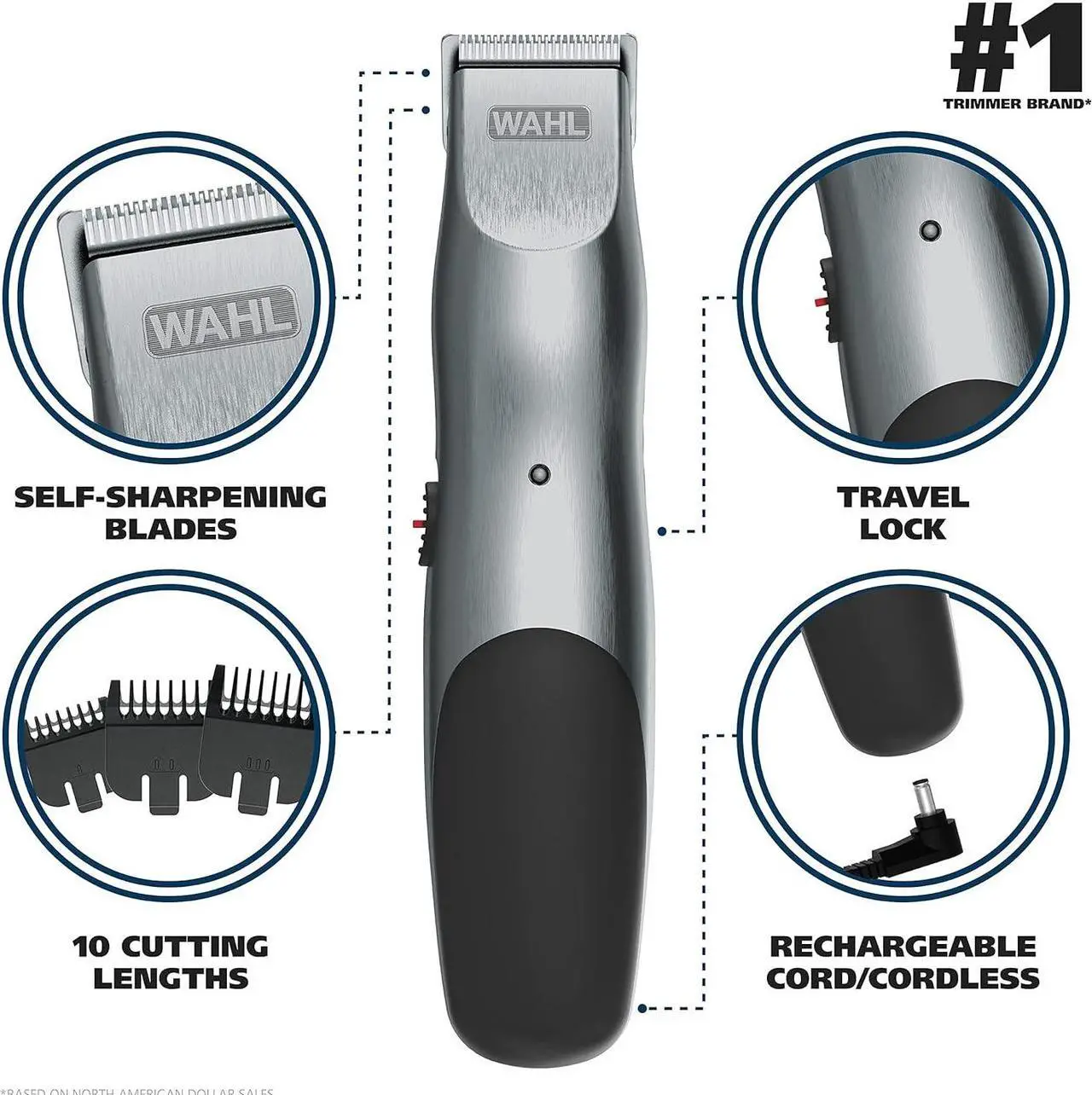 Alt view image 2 of 7 - Wahl Groomsman Corded or Cordless Beard Trimmer for Men - Rechargeable Grooming Kit for Facial Hair - Beard Trimmer & Groomer - Model 9918-6171V