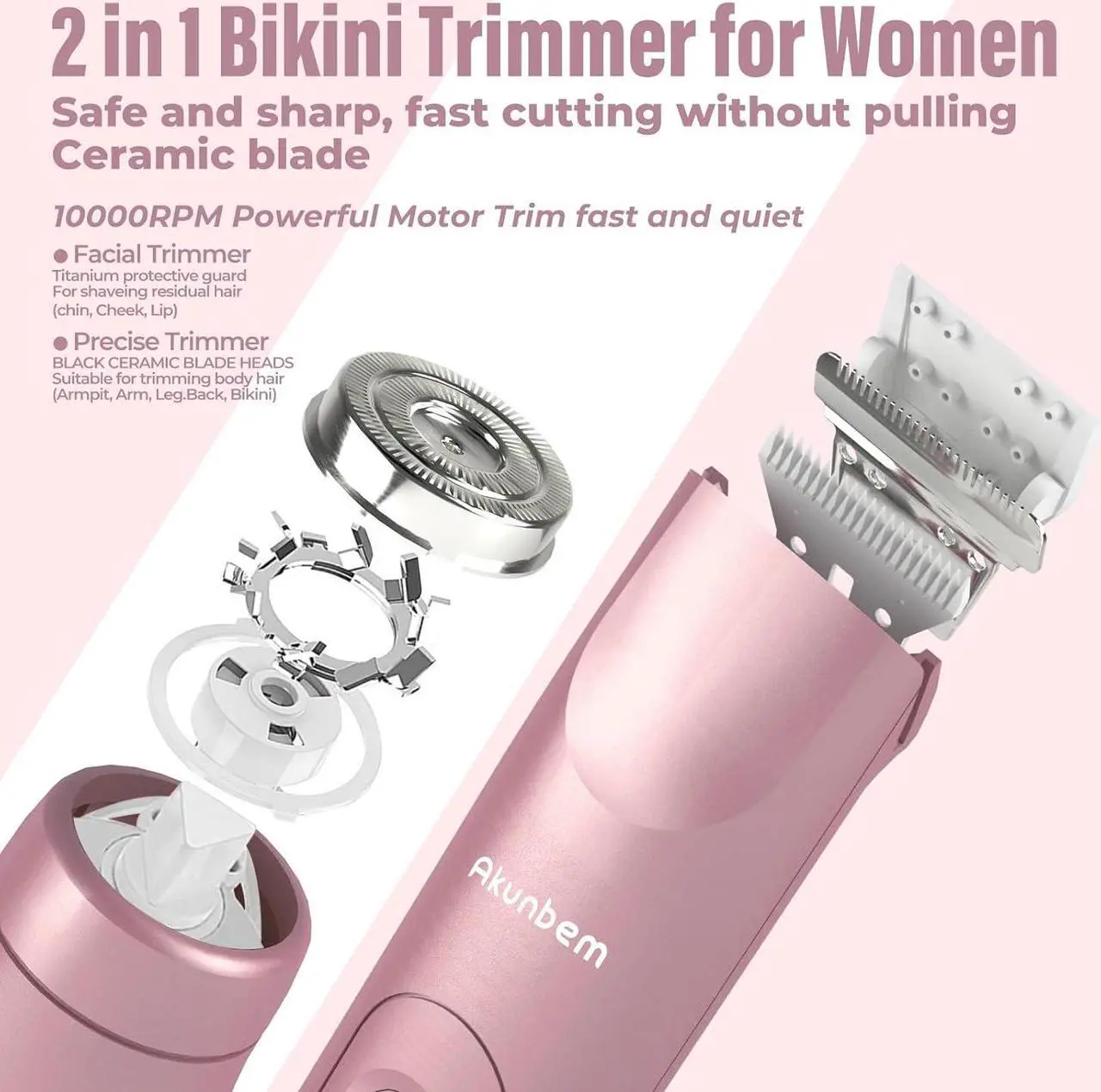 Alt view image 2 of 7 - 2 in 1 Women Electric Shaver Dual Head Bikini Trimmer for Women IPX7 Waterproof Wet & Dry Use Body Hair Trimmer and Facial Hair Remover for Bikini Underarm Leg Arm Body Face