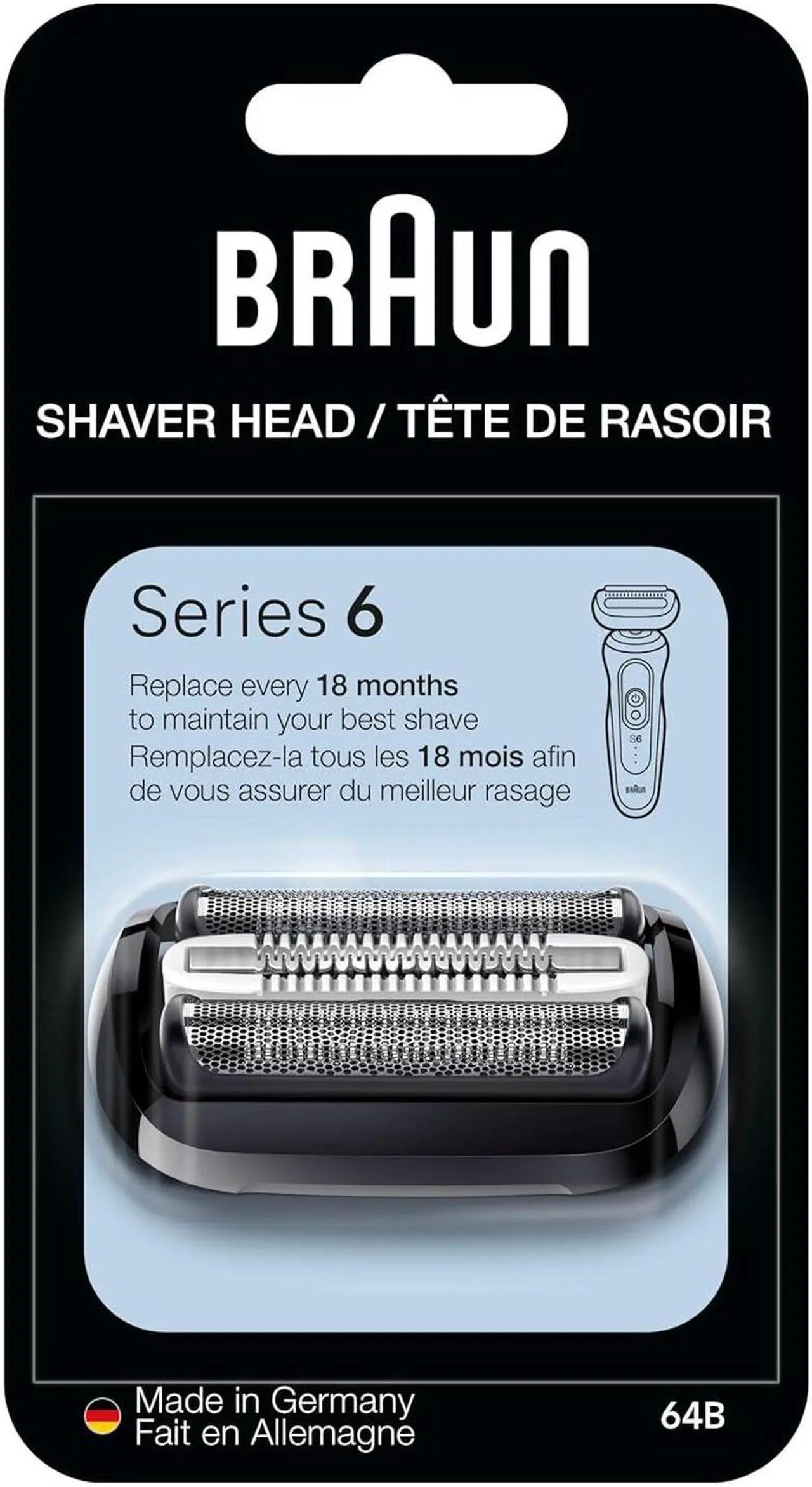 Main image of Braun Series 6 Electric Shaver Replacement Head with Sensitive Skinguard, Easily Attach Your Shaver Head, Compatible with New Generation Series 6 Shavers, 64B, Black