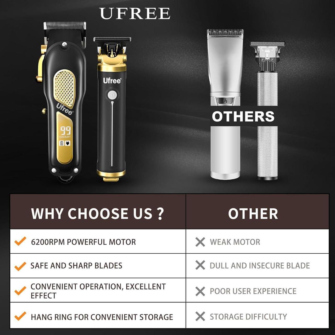 Alt view image 5 of 7 - Ufree Hair Clippers for Men, Professional Clippers and Trimmers Set, Cordless Clippers for Hair Cutting, Beard Trimmer, Barber Clippers, Rechargeable Electric Shaver, Gifts for Men