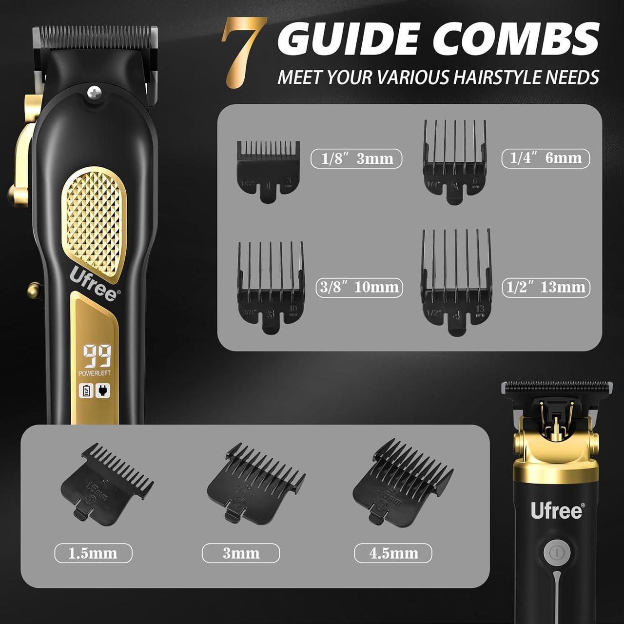 Alt view image 6 of 7 - Ufree Hair Clippers for Men, Professional Clippers and Trimmers Set, Cordless Clippers for Hair Cutting, Beard Trimmer, Barber Clippers, Rechargeable Electric Shaver, Gifts for Men