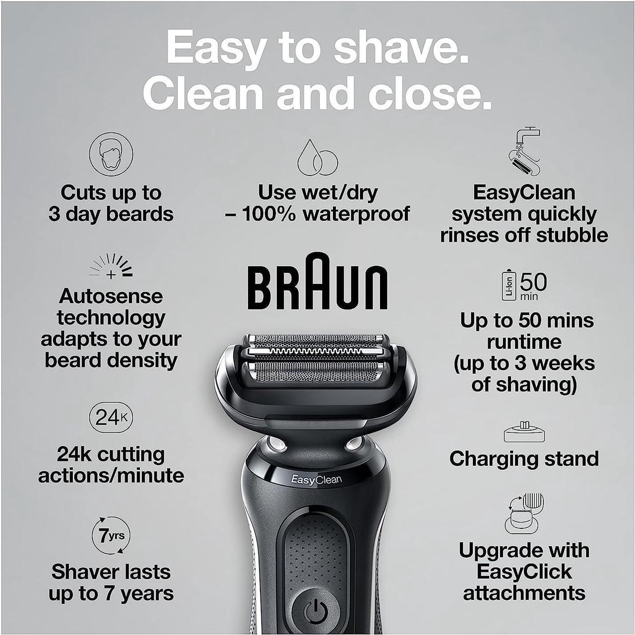 Alt view image 2 of 7 - Braun Electric Razor for Men, Waterproof Foil Shaver, Series 5 5050cs, Wet & Dry Shave, with Beard Trimmer and Body Groomer, Rechargeable, Charging Stand Included, Blue