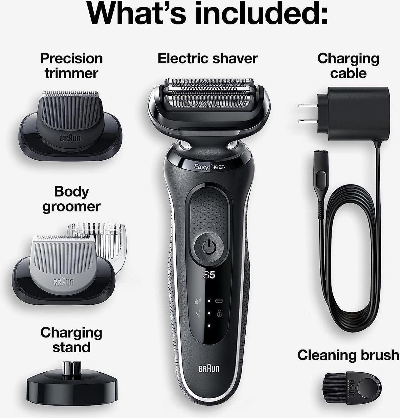 Alt view image 3 of 7 - Braun Electric Razor for Men, Waterproof Foil Shaver, Series 5 5050cs, Wet & Dry Shave, with Beard Trimmer and Body Groomer, Rechargeable, Charging Stand Included, Blue
